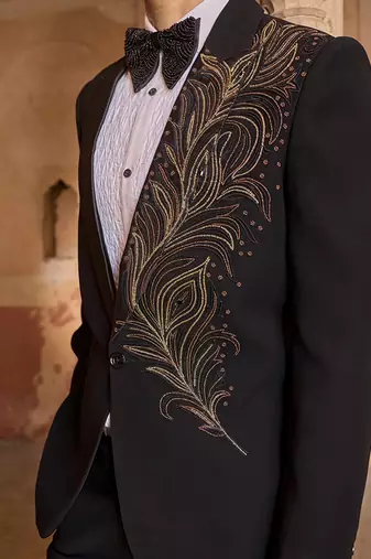 Black embroidered velvet tuxedo