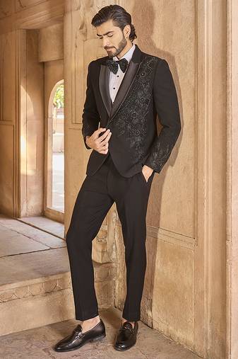 Black embroidered velvet tuxedo