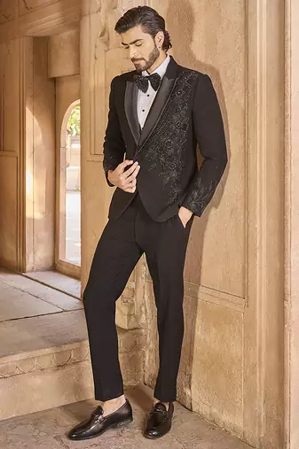 Black embroidered velvet tuxedo