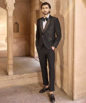 Black embroidered velvet tuxedo 3