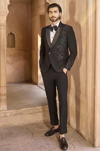 Black embroidered velvet tuxedo