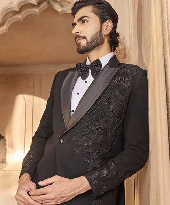Black embroidered velvet tuxedo 4