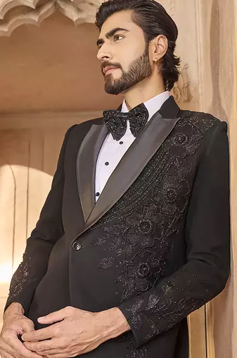 Black embroidered velvet tuxedo