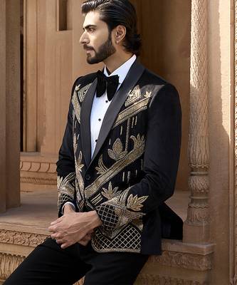 Black embroidered velvet tuxedo 3