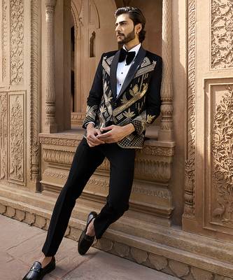 Black embroidered velvet tuxedo 4