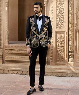 Black embroidered velvet tuxedo 1