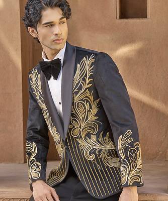 Black embroidered velvet tuxedo 2