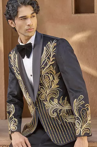Black embroidered velvet tuxedo