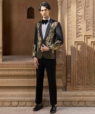 Black embroidered velvet tuxedo 1