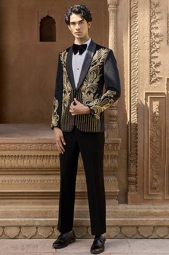 Black embroidered velvet tuxedo