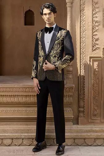 Black embroidered velvet tuxedo