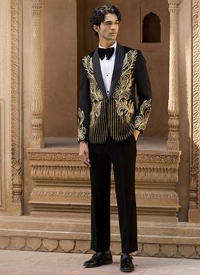 Black embroidered velvet tuxedo 3