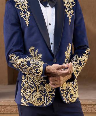 Blue embroidered velvet tuxedo 2