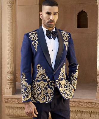 Blue embroidered velvet tuxedo 3