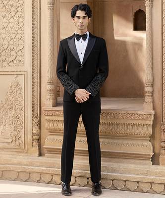 Black embroidered crepe silk tuxedo 1