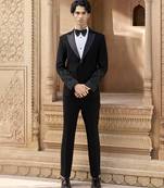Black embroidered crepe silk tuxedo