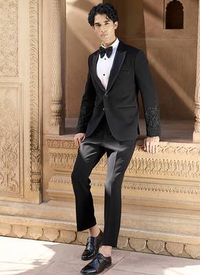 Black embroidered crepe silk tuxedo 2