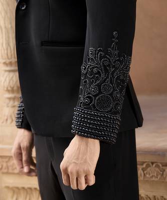 Black embroidered crepe silk tuxedo 3
