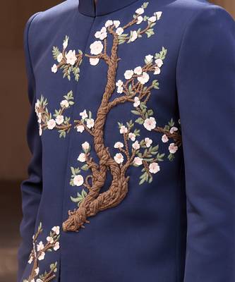Blue embroidered linen bandhgala set 2