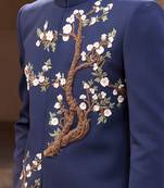 Blue embroidered linen bandhgala set