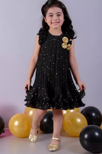 Black embroidered polyester dress