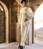 Ivory embroidered linen bandhgala set