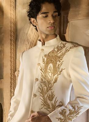 Ivory embroidered linen bandhgala set 2