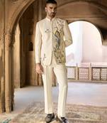 Ivory embroidered linen bandhgala set