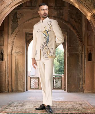 Ivory embroidered linen bandhgala set 3
