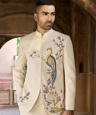 Ivory embroidered linen bandhgala set 4