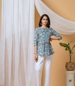 Blue floral hand block printed cotton co-ord set