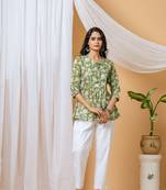 Green floral hand block printed cotton co-ord set