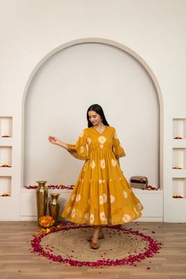Mustard yellow tie & dye cotton dress 1