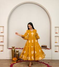 Mustard yellow tie & dye cotton dress