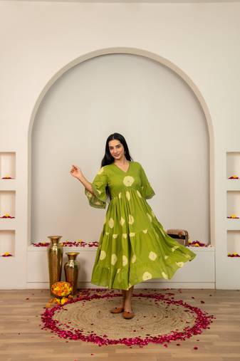 Green tie & dye cotton dress