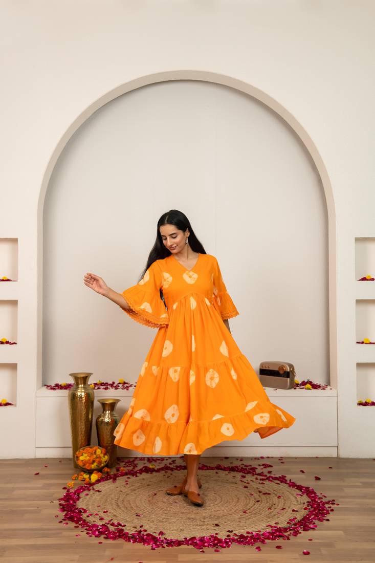 Orange tie & dye cotton dress