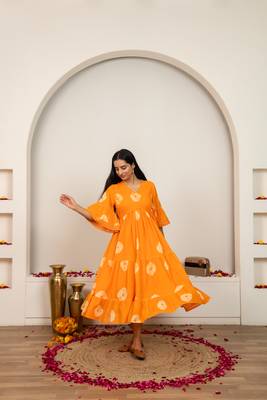 Orange tie & dye cotton dress 1