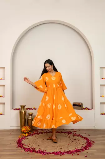 Orange tie & dye cotton dress