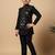 Boys black cotton silk oval sequined buti pattern kurta & pyjama with waistcoat set