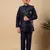 Boys navy blue cotton silk oval sequined buti pattern kurta & pyjama with waistcoat set