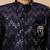 Boys navy blue cotton silk oval sequined buti pattern kurta & pyjama with waistcoat set