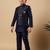 Boys navy blue cotton silk oval sequined buti pattern kurta & pyjama with waistcoat set