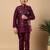 Boys wine cotton silk oval sequined buti pattern kurta & pyjama with waistcoat set