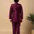 Boys wine cotton silk oval sequined buti pattern kurta & pyjama with waistcoat set