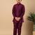 Boys wine cotton silk oval sequined buti pattern kurta & pyjama with waistcoat set