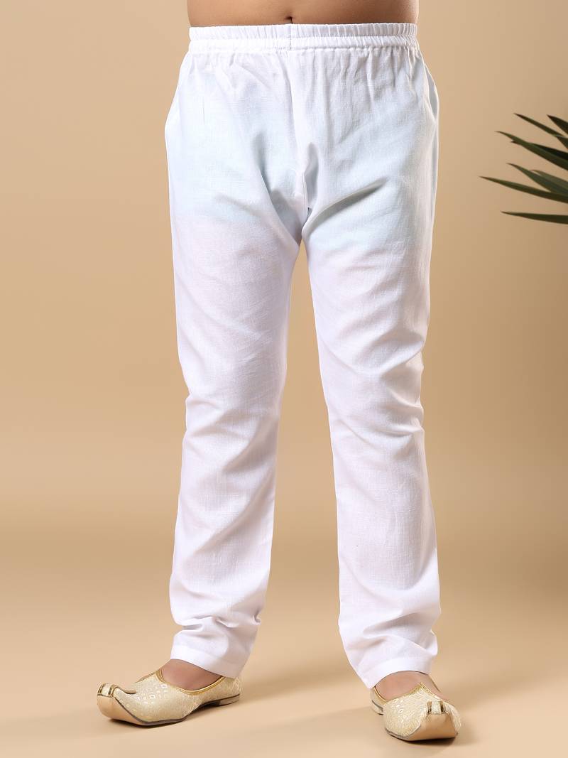 Boys pista green cotton blend ikat woven pattern kurta & pyjama set