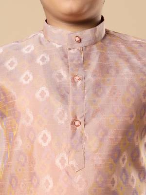 Boys peach cotton blend ikat woven pattern kurta & pyjama set 3