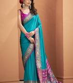 Aqua blue patola silk party wear saree