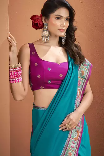 Aqua blue patola silk party wear saree