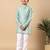 Boys sea green cotton blend ikat woven pattern kurta & pyjama set